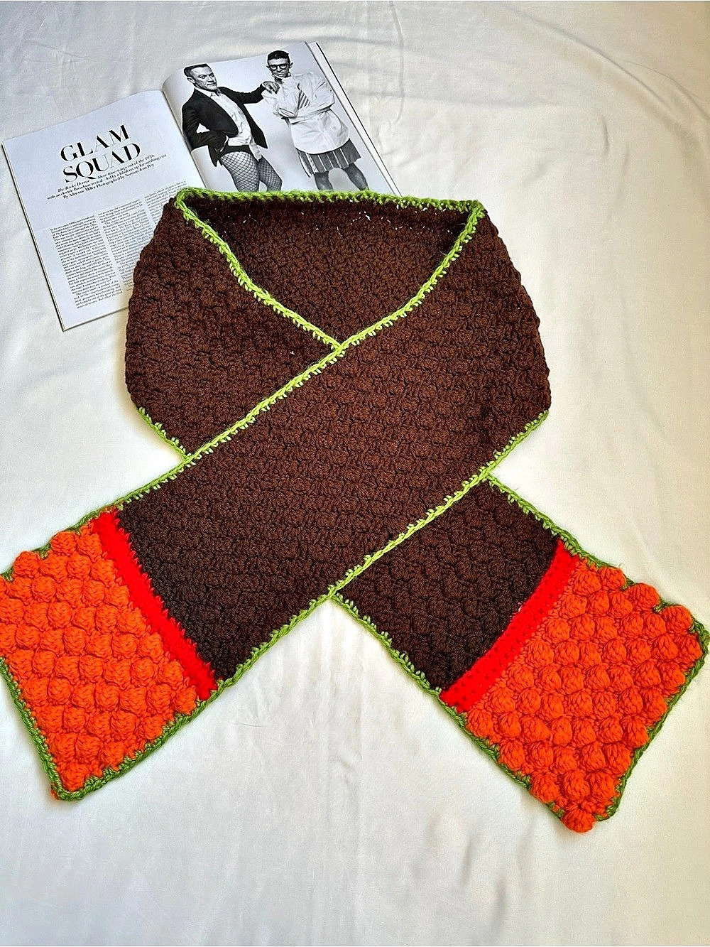 Crocheted Brown & Orange Scarf